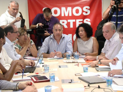 Maria Godoi (Secretária-Geral Adjunta da CUT), Sérgio Nobre (Secretário Geral) e Carmen, durante coletiva (Fotos: Henri Chevalier)