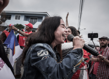 Lucélia Santos visitou o acampamento "Marisa Letícia", acompanhada da presidenta da CUT-Paraná, Regina Cruz.